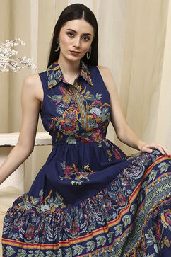 Indigo Cotton Floral Tiered Dress image number 6