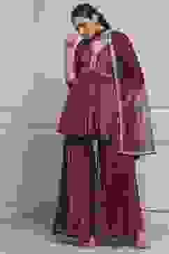 Purple Viscose Shantoon Printed Peplum Garara Suit Set image number 0