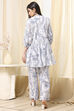 Off-White-Blue Cotton Straight Fusion Set image number 4