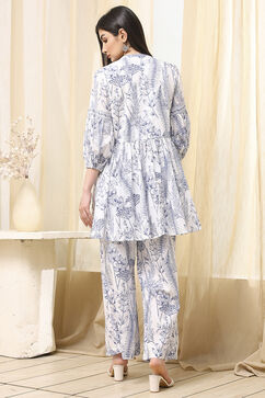 Off-White-Blue Cotton Straight Fusion Set image number 4