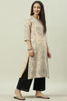 Beige LIVA Straight Printed Kurta image number 2