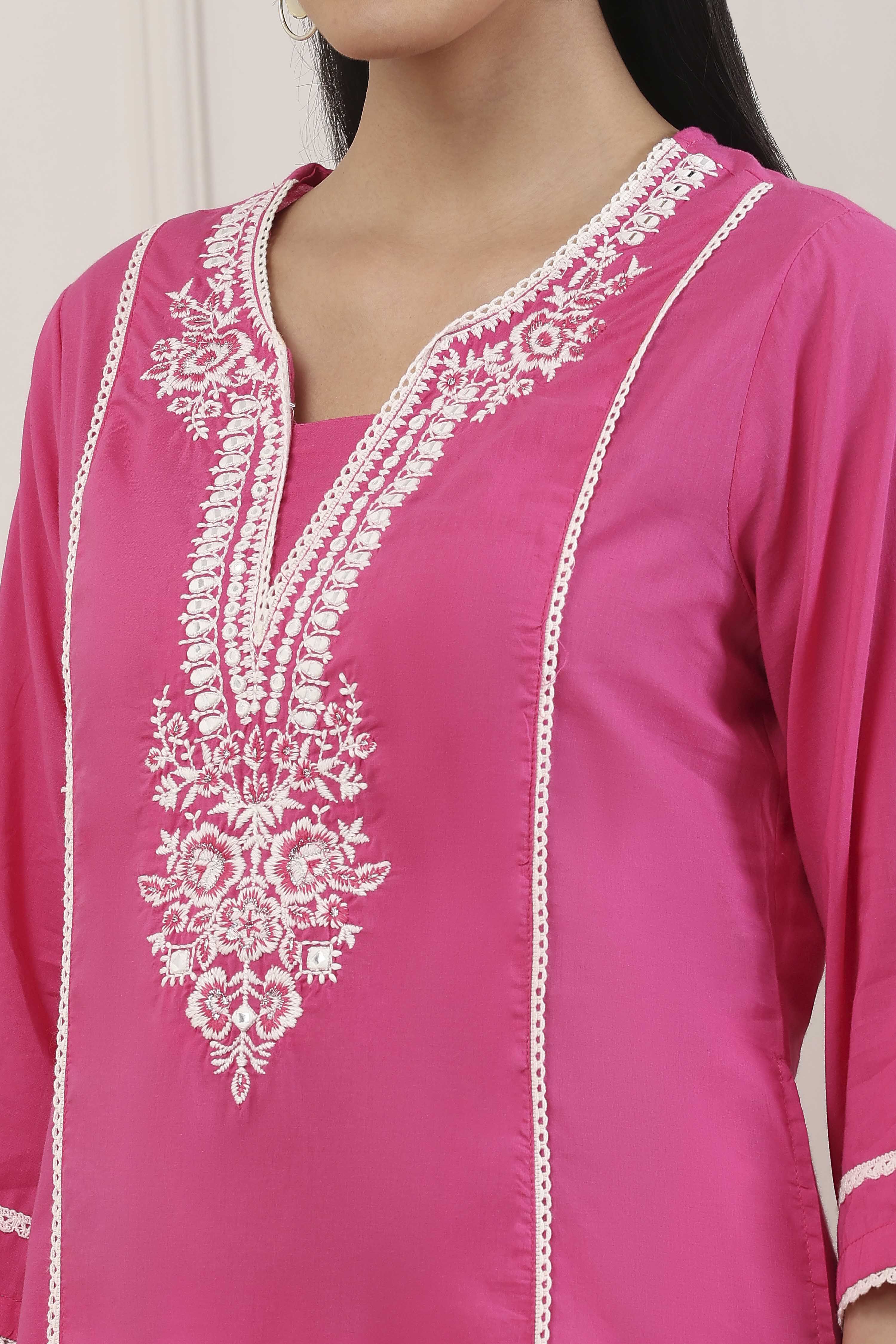 Pink Cotton Straight Kurta image number 1