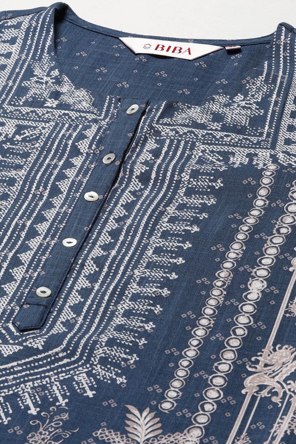 Denim Blue LIVA Straight Printed Kurta image number 1