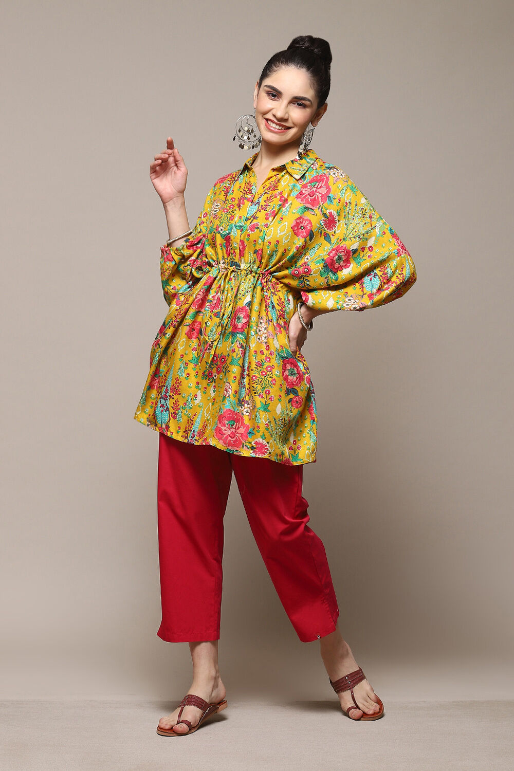 Mustard LIVA Printed Top image number 0