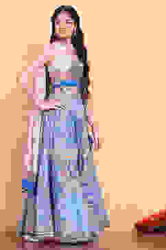 Electric Blue Printed Flared Lehenga Set image number 4