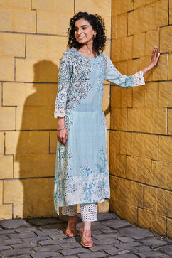 Blue Viscose Straight Kurta image number 4