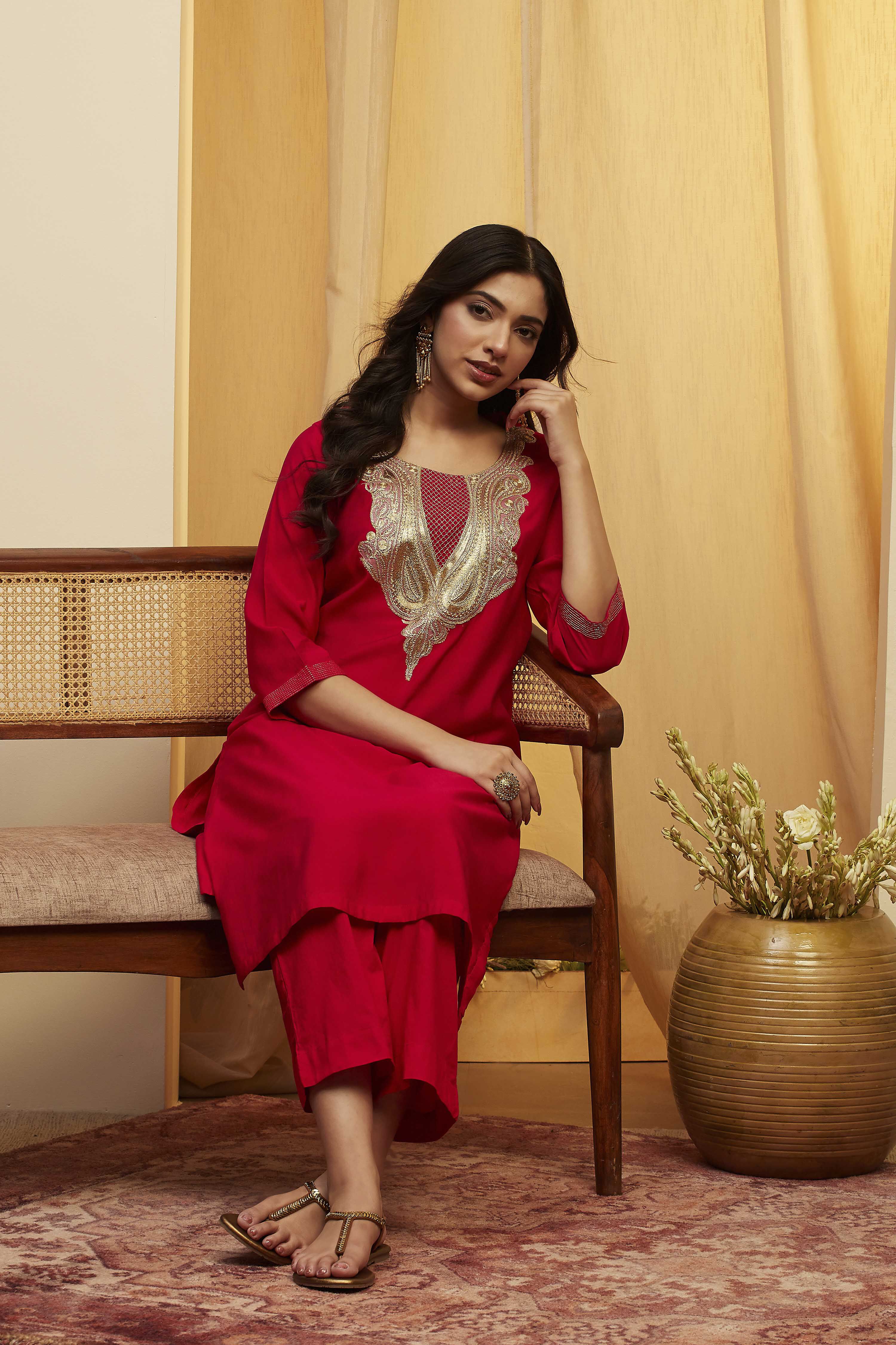 Pink Poly Viscose Straight Kurta image number 0
