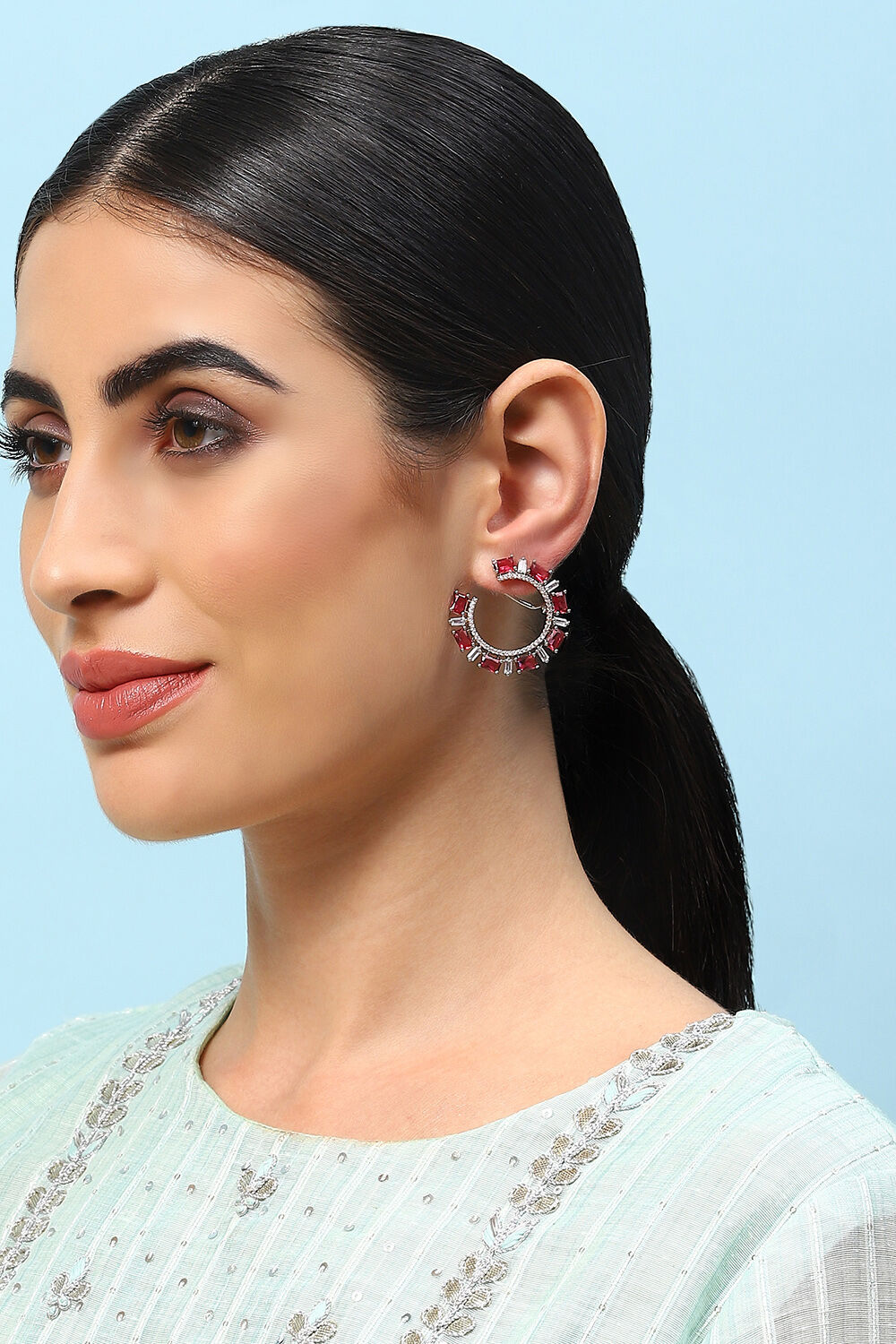 Dark Pink Brass Earrings image number 3