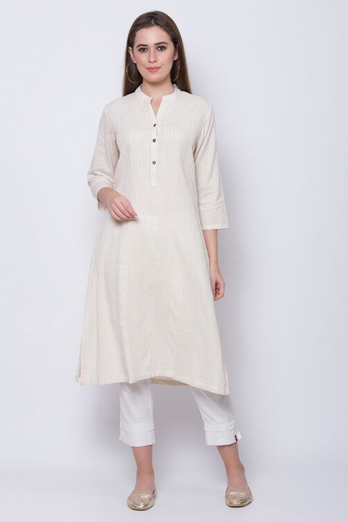 Natural Cotton Flax Straight Solid Kurta image number 2