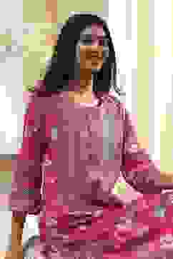 Pink Pure Cotton Floral Straight Kurta image number 1