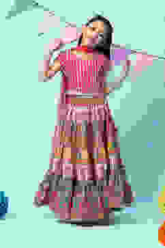 Berry Poly Viscose Short Top Lehenga Set image number 7