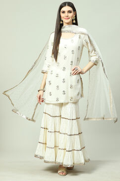 Ivory Cotton Blend Straight Kurta Garara Suit Set image number 0