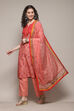 Red Cotton Blend Straight Printed Kurta Narrow Palazzo Suit Set image number 7