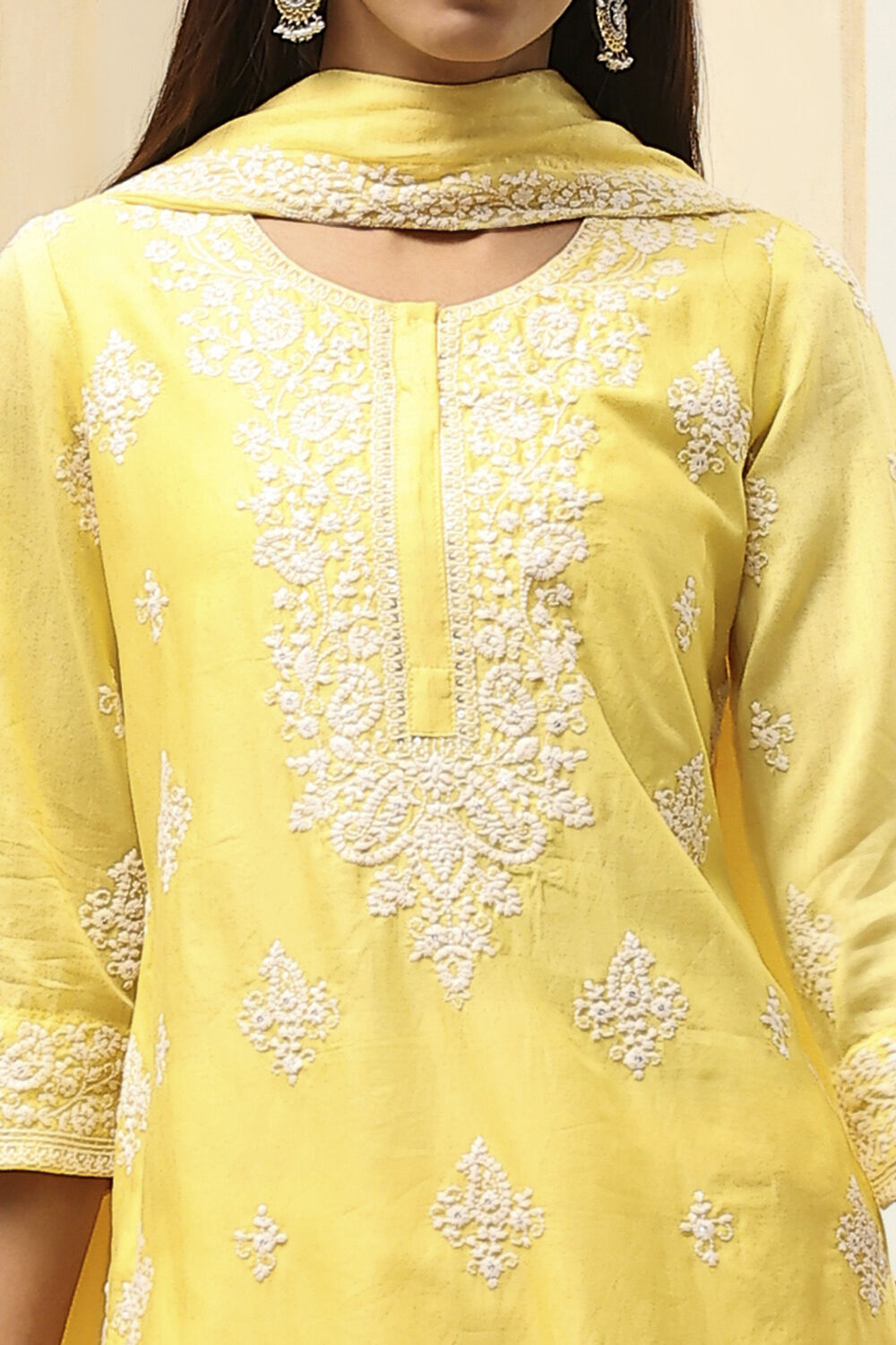 Aqua Cotton Silk Embroidered Straight Suit Set image number 1