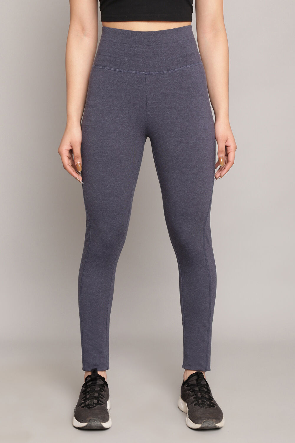 Buy Blue Melange Knitted Cotton Blend Leggings Leggings for