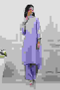 Blue Poly Viscose Straight Suit Set image number 6