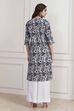 Blue Cotton Floral Printed Straight Kurta image number 3