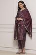 Plum Velvet Printed Straight Winter Suit Set image number 0