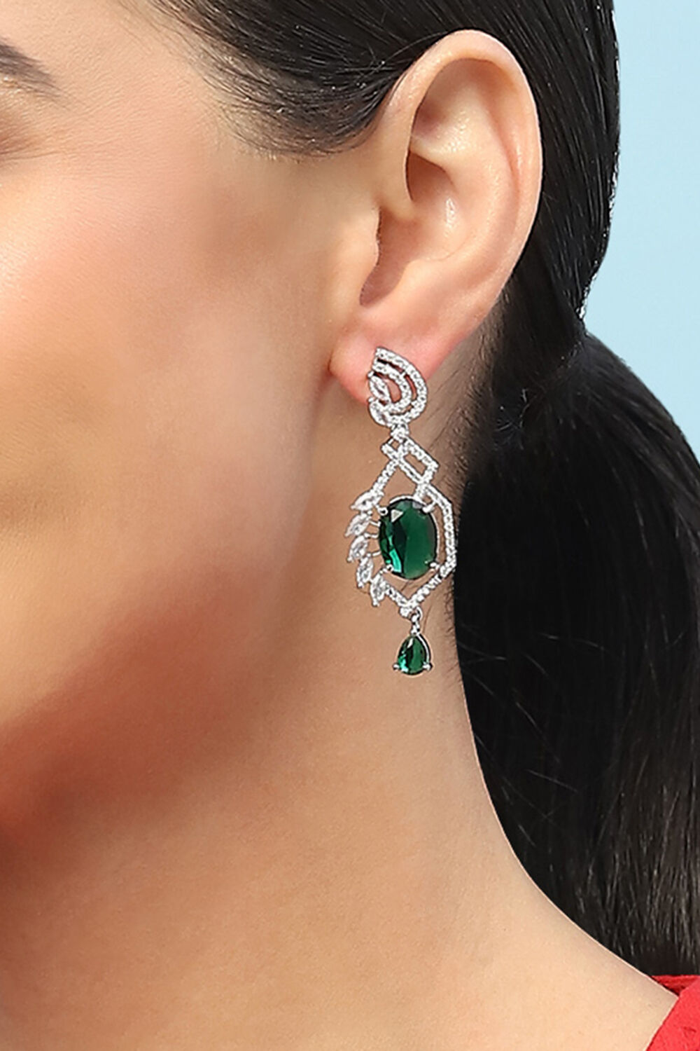 Emerald Green Brass Earrings image number 1