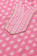 Pink Cotton Screen Print Unstitched Suit Set image number 1