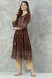 Brown Rayon A-Line Printed Kurta image number 2