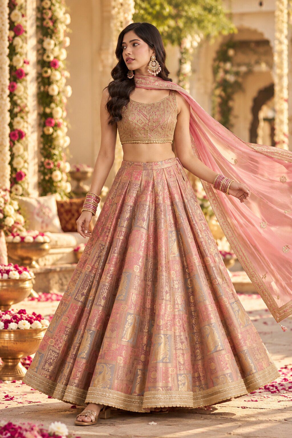 Light Pink Silk Kalidar Lehenga Set image number 0
