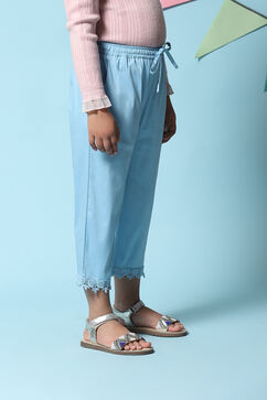 Blue Cotton Blend Capris image number 5