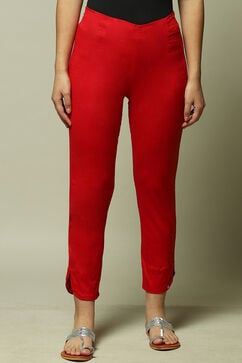 Red Viscose Lycra Solid Pants image number 1