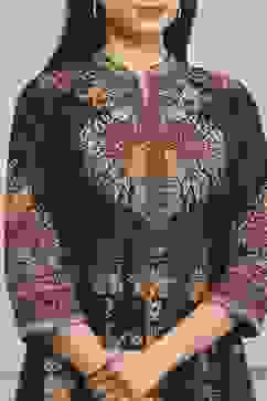 Charcoal Cotton Kalidar Printed Kurta Pants Set image number 1