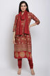 Red Cotton Straight Kurta Churidar Suit Set image number 0
