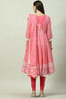 White And Pink Cotton Anarkali Kurta Churidar Suit Set image number 4