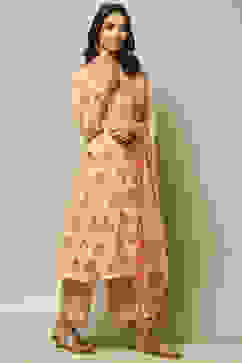 Peach Cotton A-Line Kurta Palazzo Suit Set image number 8