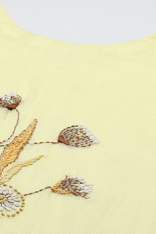 Yellow Cotton Blend Printed Unstitched Suit Set image number 2