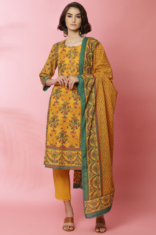 Sage Green Cotton Straight Kurta Slim Pant Suit Set image number 6