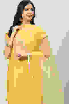 Mustard Art Silk Straight Kurta Slim Pants Suit Set image number 7