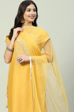 Mustard Art Silk Straight Kurta Slim Pants Suit Set image number 7