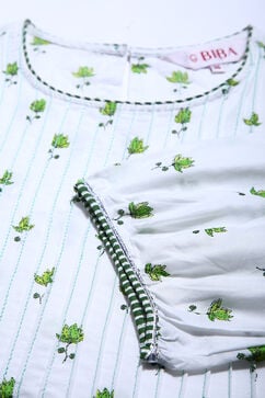 White And Green Cotton Kurta  Printed Kurta Dress image number 1