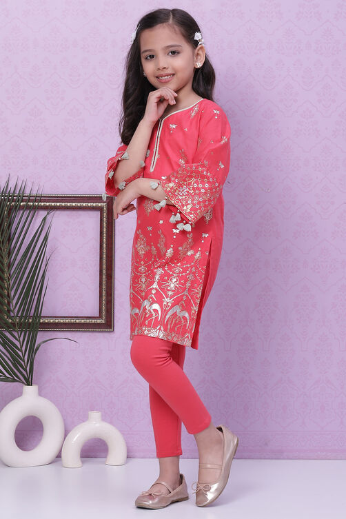 Coral Cotton Straight Printed Kurta Set image number 3