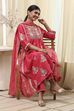Coral-Red Silk Chanderi Gathered Suit Set image number 0