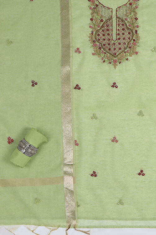 Pista Green Silk Blend Hand Embroidered Unstitched Suit Set image number 1