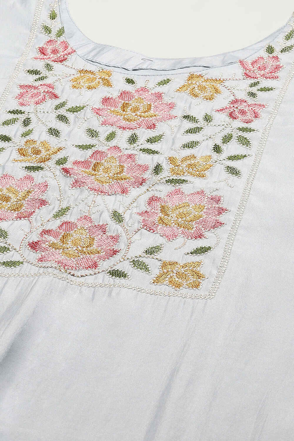 Light Blue Chanderi Blend Printed Unstitched Suit Set image number 2