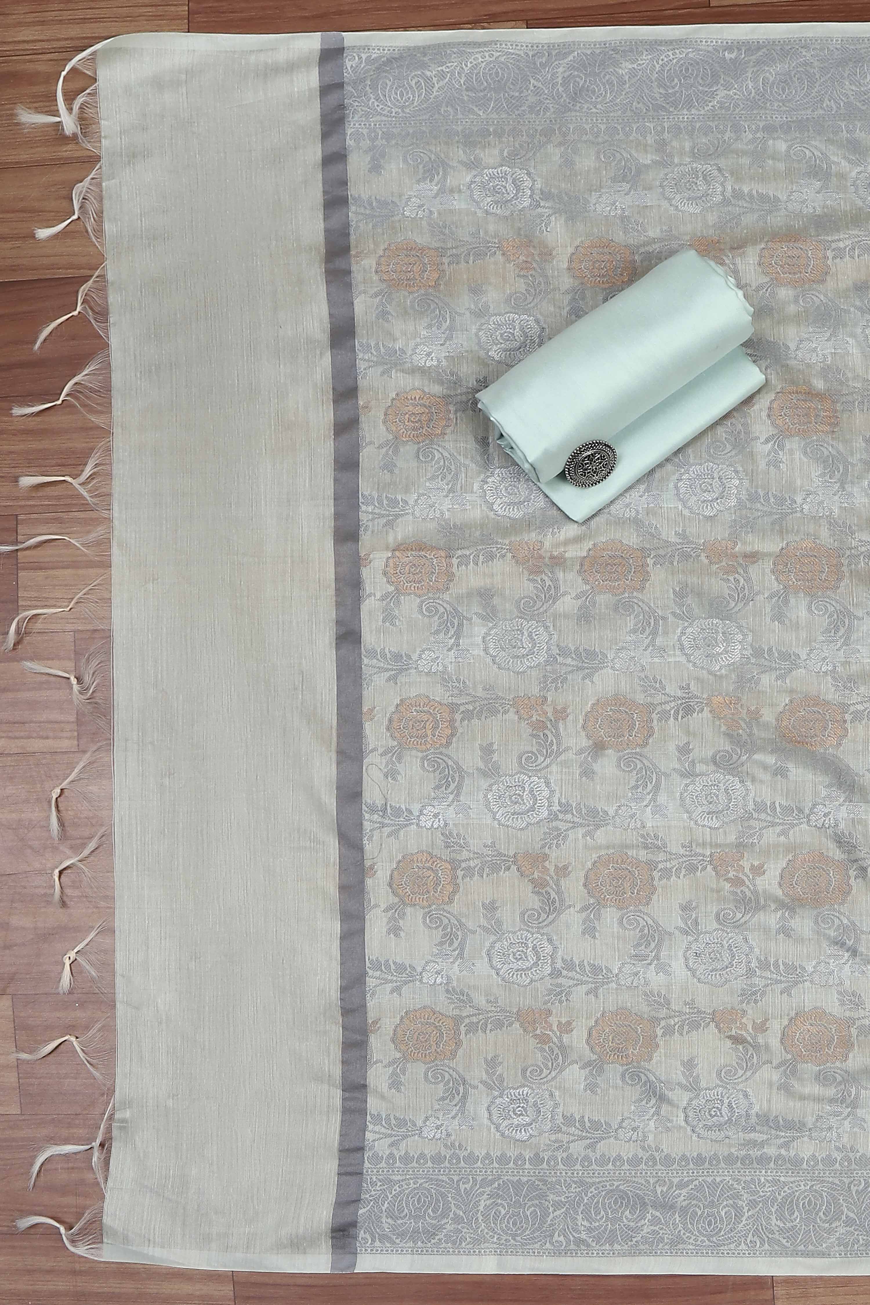 Beige Cotton Printed Embroidered Unstitched Suit Set image number 3