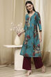 Blue Floral Printed Straight Kurta image number 2