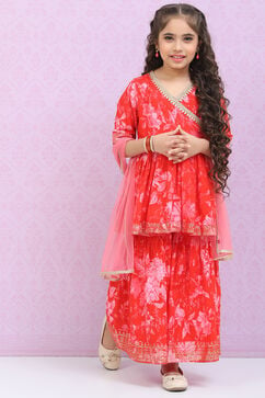 Coral Red Cotton Straight  Kurta Palazzo Suit Set image number 0