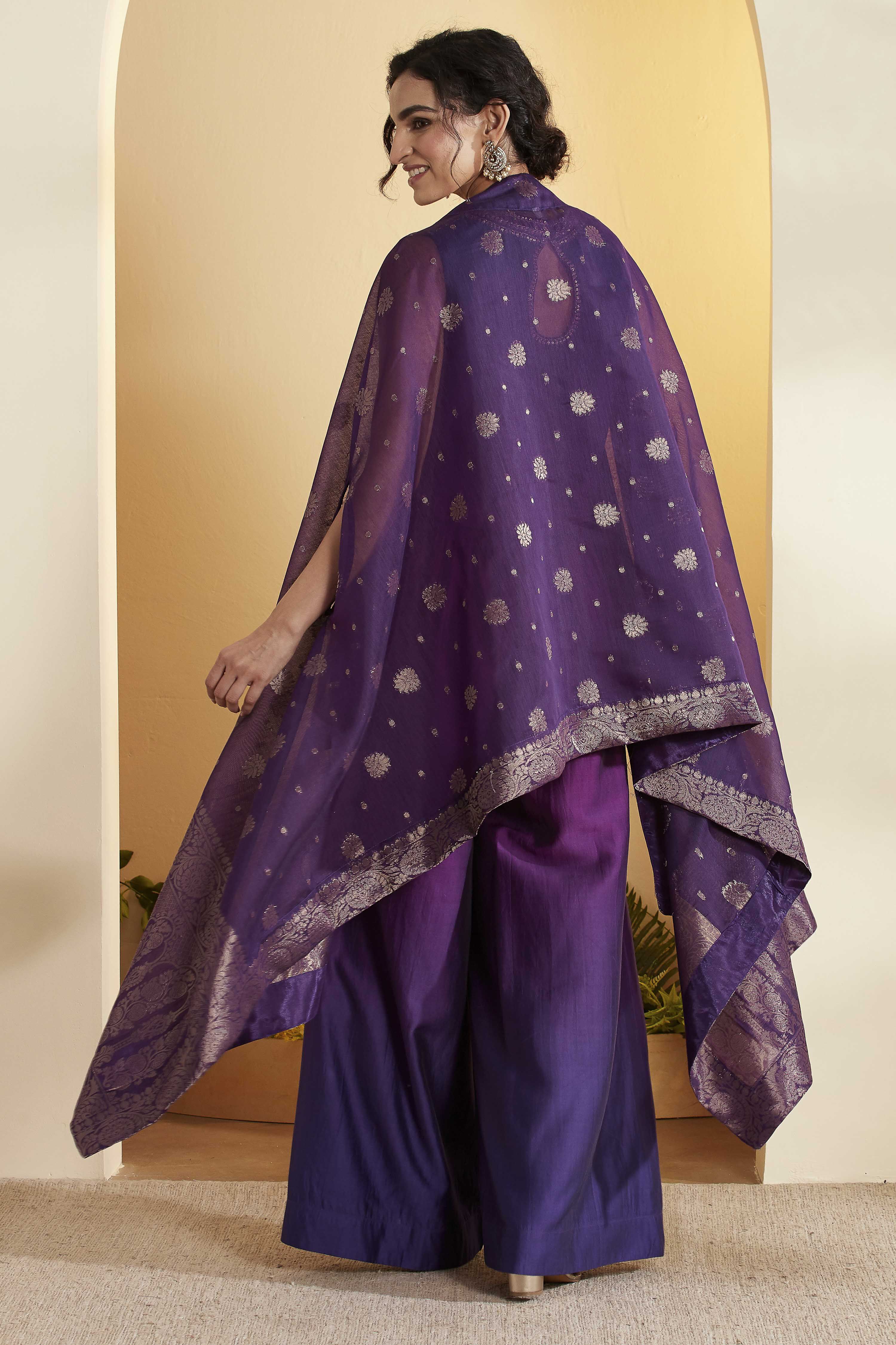 Purple Royal Silk Yoke Design Fusion Set image number 5