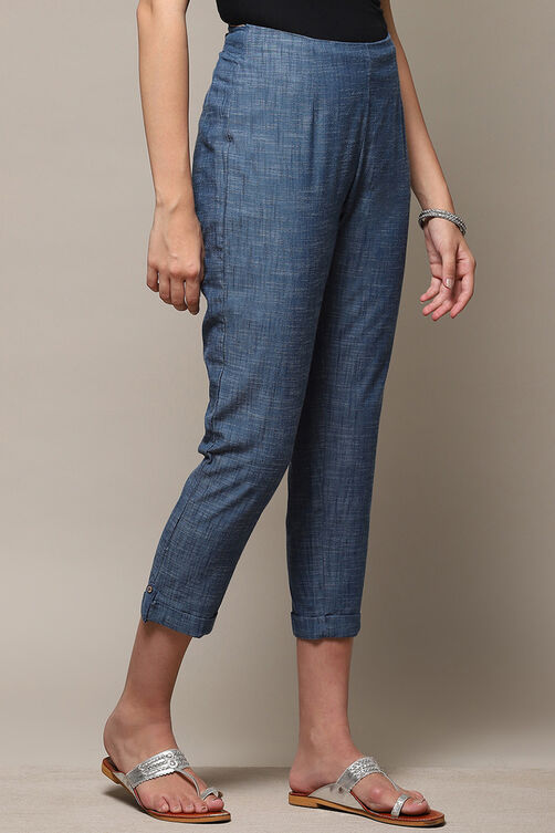 Blue Cotton Narrow Pants image number 3