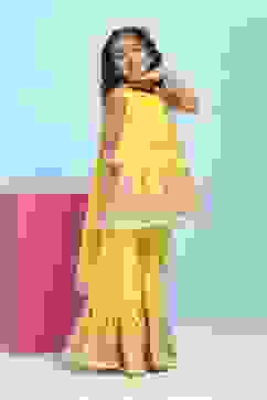 Yellow Cotton Printed Peplum Suit Set image number 5