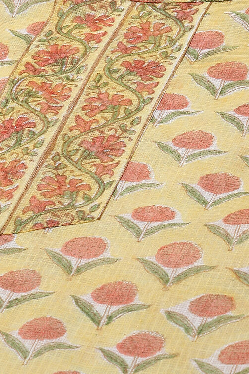 Yellow Cotton Blend Unstitched Suit set image number 2