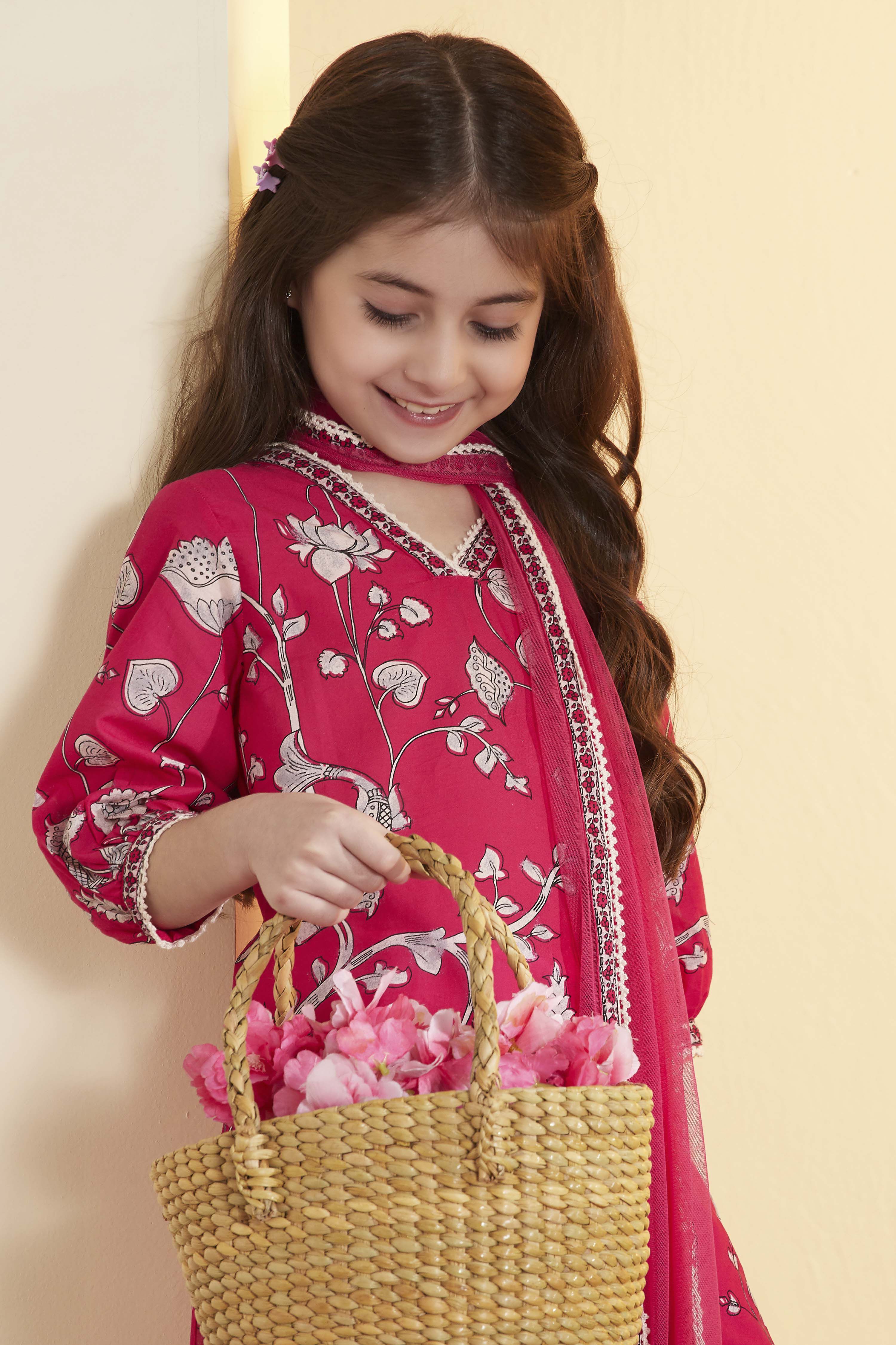 Pink Floral Printed Straight Cotton Kurta Set image number 1