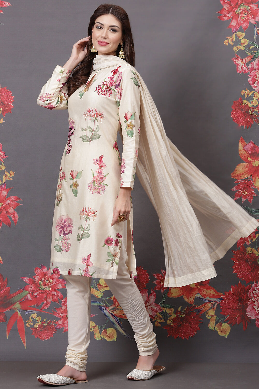 Rohit Bal Off White Cotton Silk Straight Printed Suit Set image number 5